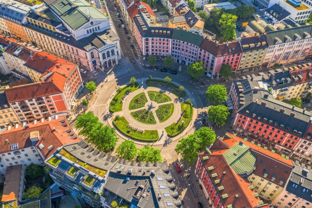Gärtnerplatz in der Isarvorstadt aus der Luft